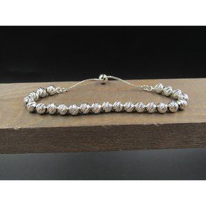 7" Sterling Silver Textured Ball Adjustable Quality Bracelet Vintage Elegant